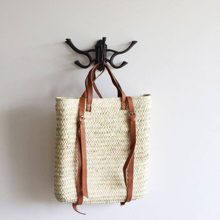 Straw backpack, Hipster backpack, beach bag, summer backpack: Brown