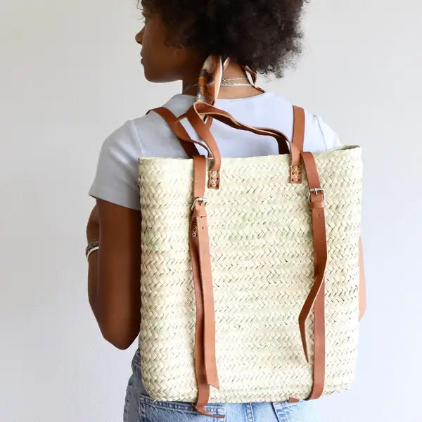 Straw backpack, Hipster backpack, beach bag, summer backpack: Brown